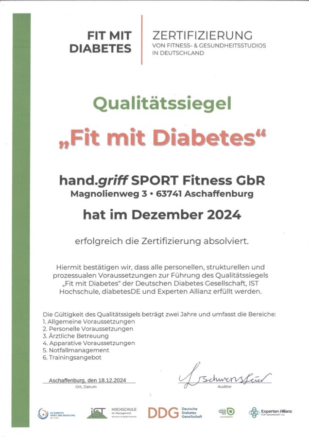 Qualitätssiegel Fit mit Diabetes der Deutschen Diabetes Gesellschaft