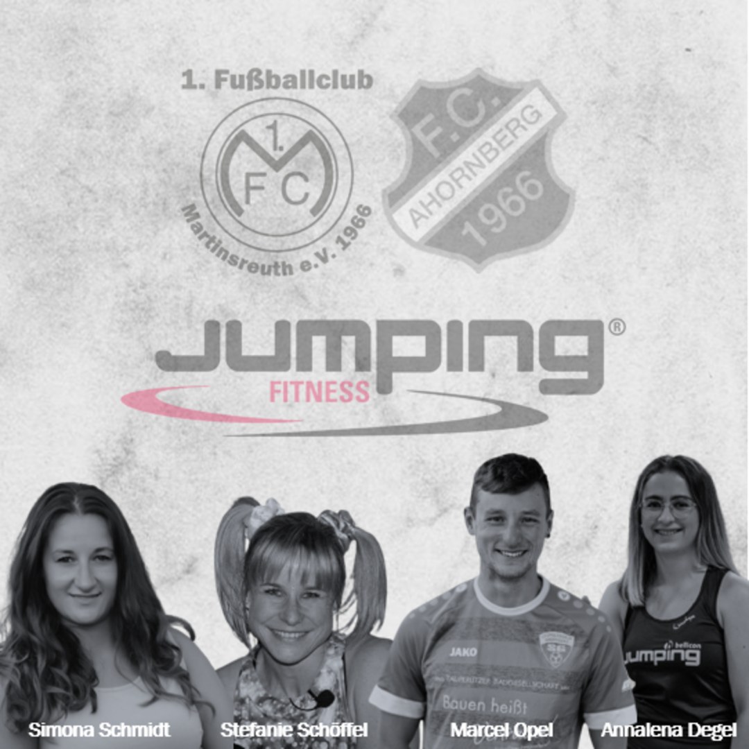 Die Trainer von Jumping FCM & FCA mit den Vereinswappen und dem Jumping-Fitness-Logo