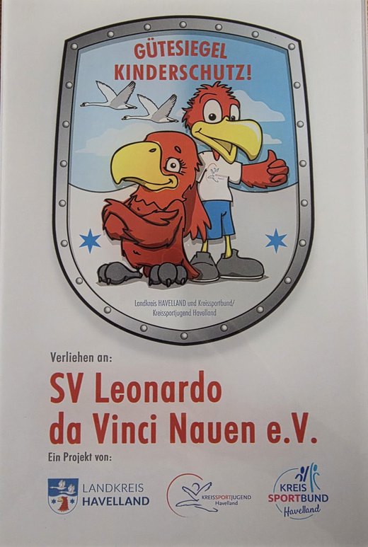 Urkunde Gütesiegel Kinderschutz, verliehen an den SV Leonardo da Vinci Nauen e. V.