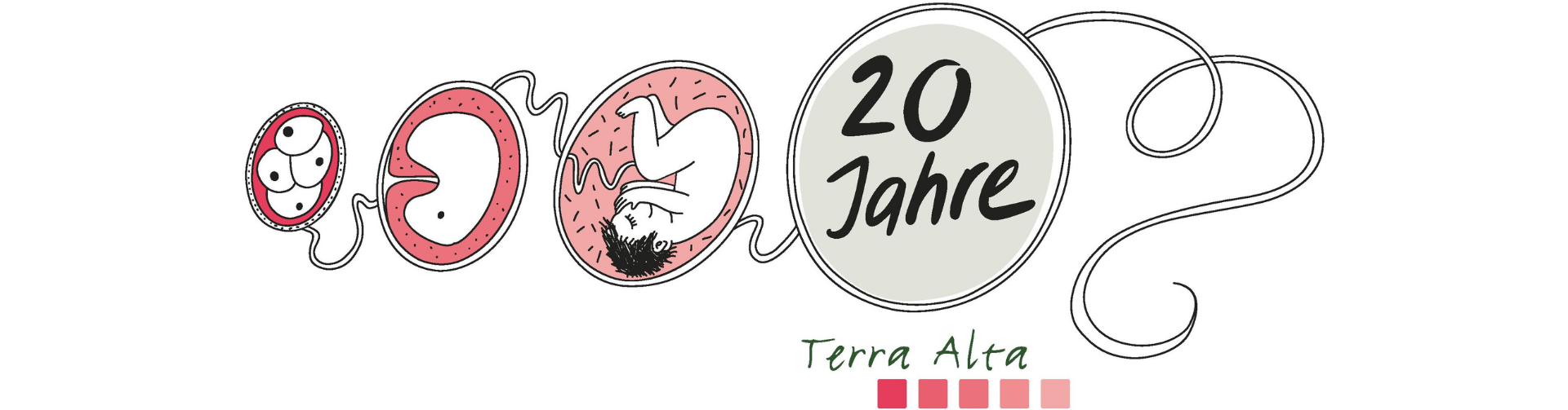Geburtshaus Terra Alta, Jubiläumslogo zum 20-jährigen Bestehen mit illustrierter Entwicklung vom Embryo zum Baby
