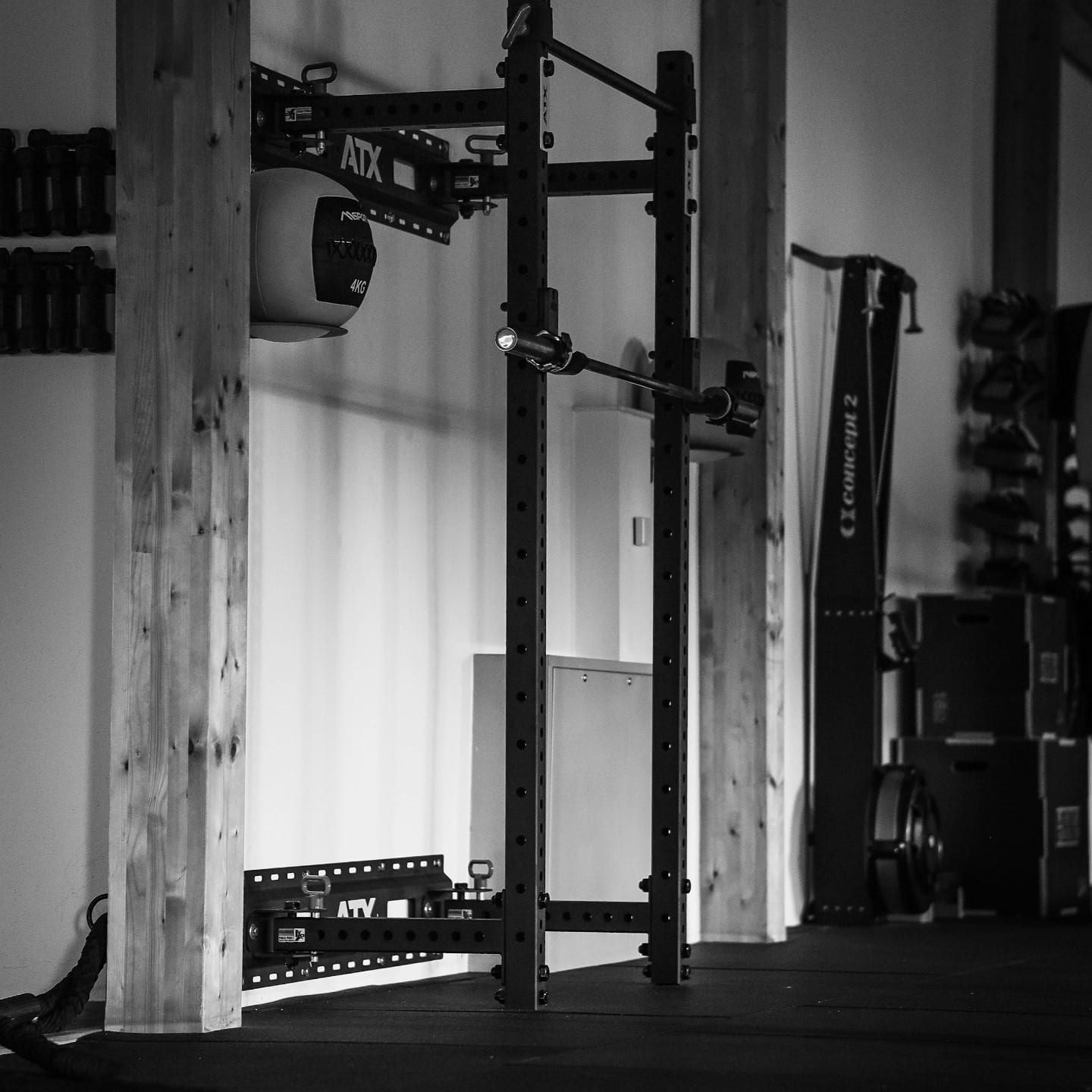 Trainingsbereich mit Rack und Gewichten im Unique Gym Hof
